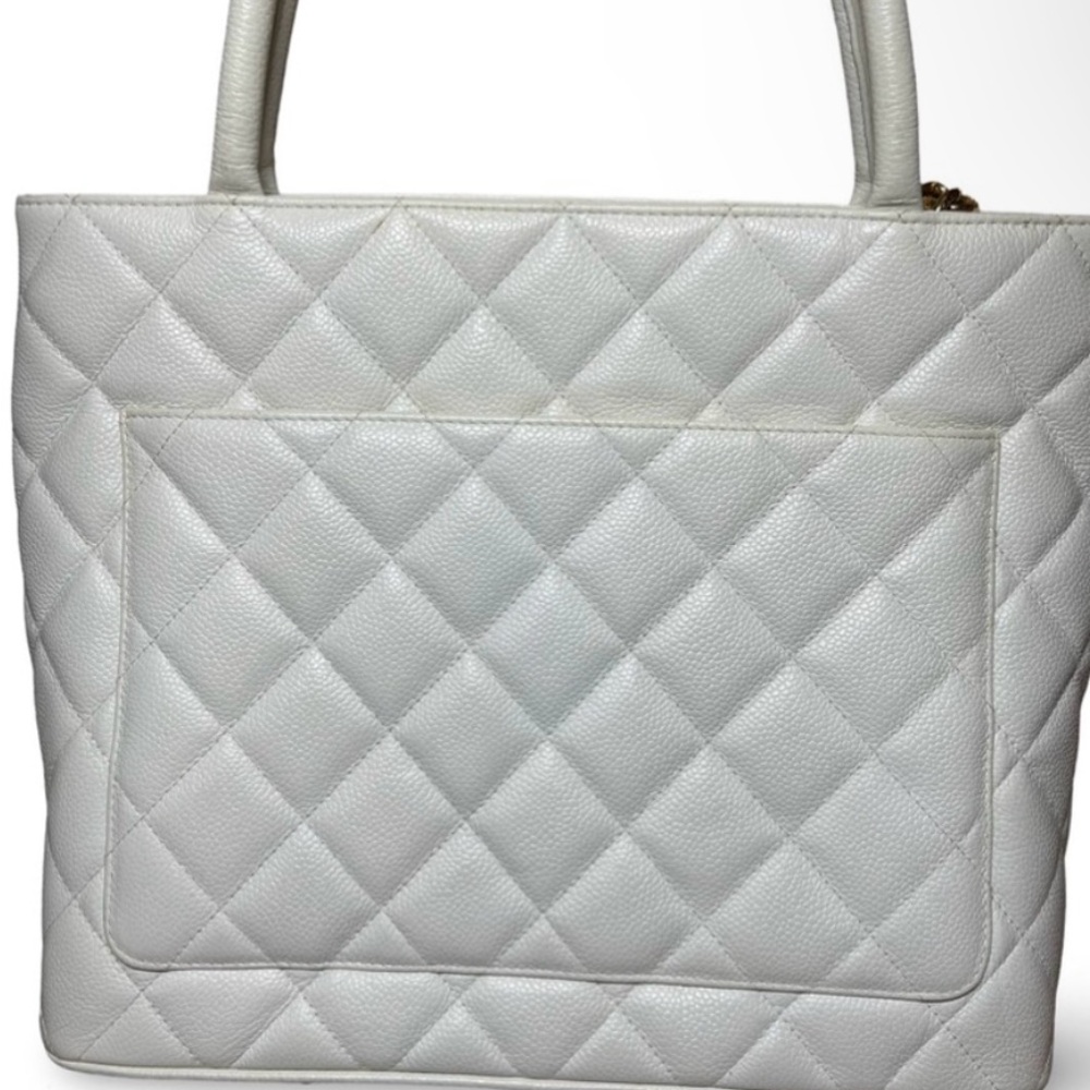 White Chanel medallion Tote with dust bag and original cards ~ 12” x 10” x 5.6” - Picture 3 of 9
